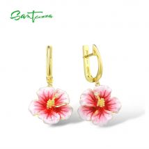 SANTUZZA Silberohrringe für Damen, echtes 925er-Sterlingsilber, rosa blühende Blumen-Tropfenohrringe, edler Schmuck, handgefertigte Emaille