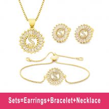 Nidin Hot 26 Letters Jewelry Sets Necklace+Earrings+Bracelet For Women Initial Alphabet Charm Copper Zircon Party Wedding Gift