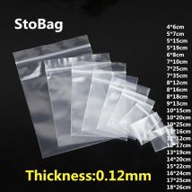 StoBag 100 pezzi sacchetti di plastica trasparenti con cerniera piccola gioielli regalo alimenti richiudibili imballaggio di stoccaggio logo personalizzato trasparente (costo aggiuntivo)