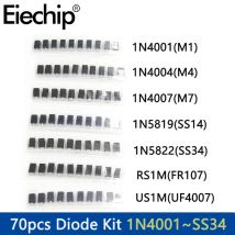 70 teile/los SMD Dioden 1N4007 M7 1N4001 M1 1N4004 M4 SS14 US1M RS1M SS34 7 Werte * 10 stücke Elektronische kit schottky diode set pack