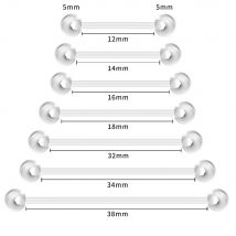 10PCS 12-38mm Clear Acrylic Piercings Retainers Flexible Tongue Ring Bioflex Plastic Nipple Piercing Barbell Industrial Earring