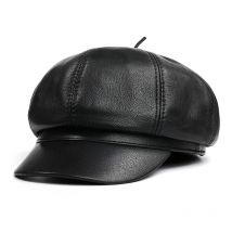 YY2014 Men Genuine Leather Beret Duckbill Caps Women Universal Korean Fashion Octagonal Hat Male Black Painter Hats Femme