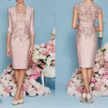 Elegant Mother Of The Bride Dresses With Jacket Lace Appliqued Evening Gowns Custom Made Knee-Length Wedding Guest Dress