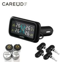 TPMS Careud Car Wireless Tire Pressure Monitoring System with 4 Internal/External Sensors LCD Display Monitor Cigarette Lighter