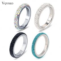 Dreireihiger Ring aus klarem Kristall in voller Größe für Damen, Eheringe aus Edelstahl, Modeschmuck, hergestellt mit echten CZ-Kristallen