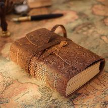 Handgefertigtes Leder-Notizbuch, braunes Tagebuch, dickes Reisetagebuch, leeres Kraft-Krawattenseil, Skizzenbuch, Geschenk für den Schulanfang, 400 Seiten