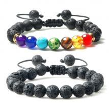 Natürlicher Vulkangestein Herrenarmbänder Reiki 7-Chakra-Heilperlen-Armband Schwarz Lava Stretch Elefant Mala Buddha Armreifen