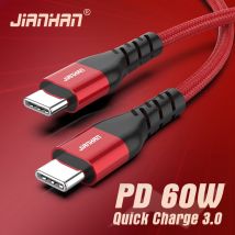 JianHan USB C auf USB Typ C Kabel PD 60 W USB C Schnellladekabel für Xiaomi mi 10 Pro Samsung S21 S20 MacBook Pro iPad Pro 2020