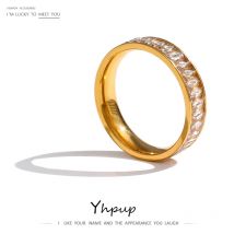 Yhpup Stainless Steel Cubic Zirconia Ring Fashion Jewelry Exquisite Wedding Engagement Finger Ring for Women Bijoux Femme Gift