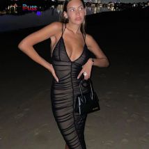 Strano Puss Summer Women Vestito estivo Profondo scollo a V Doppio strato Abito da festa senza schienale Stile spiaggia Prom Trend Abiti eleganti per le vacanze