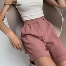 Hirsionsan Hohe Taille Shorts Frauen 2023 Neue Sommer Casual Elegante Weiche Hosen mit Schärpen Lose Shorts mit Taschen für Damen