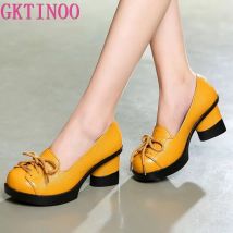 GKTINOO Frühling Frauen Pumpt Retro Dame 6CM High Heels Slip Auf Plattform Pumps Handmade Frauen Aus