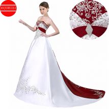 Elegante Stickerei EINE Linie Hochzeit Kleid 2022 Lila Burgund Satin Perlen Boda Vestidos De Novia Vintage Suknia Ślubna Trouwjurk
