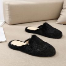 2025  Mink Fur Half Slippers Women Plush Slippers  Luxury Designer Mules Comfort Soft Sole Shoes Slides Flats Tenis De Mujer