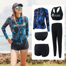 Frauen 5 stück set Rash Guards Volle Lange Hülse und Beine Badeanzug UV Sonnenschutz Zip up Top & bottoms Schwimmen Surf Boot Hemd