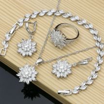 Luxus Blumen 925 Sterling Silber Kostüm Schmuck Sets für Frauen Zirkonia Ohrringe Mode Hochzeit Schmuck Halskette Sets