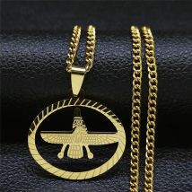 Stainless Steel Mazda Religion Necklace Women/Men Oval Zoroastrianism Iranian Cuture Persian Empire Necklaces Jewelry N3445S05