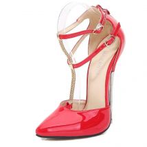 Crossdresser shoes zapatos mujer 16cm thin heels Sandals women wedding Pumps Bridal Buckle Patent Leather Stiletto Drop shipping