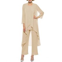Mutter der Braut Kleider Plus Größe Kleid Blazer Champagner 2021 Chiffon Hosenanzug 3 Stück Hochzeit
