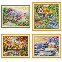 Cabin scenery series stamped cross stitch DIY handmade needle and thread kit Aida 14CT 11CT printed canvas fabric embroidery set