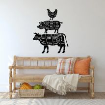 Cuts of Meat Cow Pork Chicken Wall Decal Vinyl Butcher Chart Wall Sticker Farm Animals Decor Gift Chef Kitchen Wall Decor B537