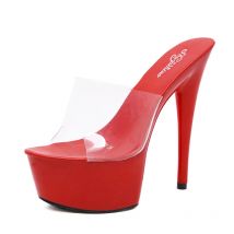 2025 Summer Slippers 6 Color Red  White Black Women Platform Shoes Sexy Nightclubs T stage Shows High Heels 15cm Plus-size 34-41
