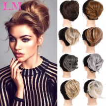 LM Synthetischer Messy Bun Scrunchie Chignon mit elastischen Haarbändern Donut Gerade Pferdeschwanz Haarteile Haarverlängerungen für Frauen