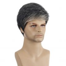 SQRDGQ Short Men's Wig Smooth Synthetic Wig for Male Natural Wigs for Men Straight Hair Ombre Grey Black Wigs Men