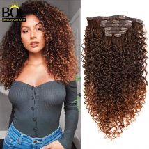 BOL Synthetische Clip-in-Haarverlängerungen, 7 Stück, 16 Clips, 66 cm, 140 g, doppelte Welle, verworrene lockige synthetische Haarteile für schwarze Frauen