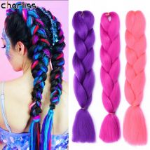 Chorliss 24inch Long Synthetic Crochet Jumbo Braid Ombre Pink Purple Blue Blonde Kanekalon Braiding Hair Extension Hair For Wome