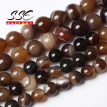 Natürliche braune gestreifte Achate Steinperlen Runde lose Perlen für Schmuckherstellung DIY Armband Halskette Zubehör 4 6 8 10 12 14 mm