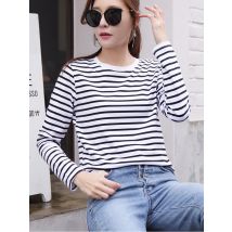 Frauen Sommer Kurzarm Baumwolle T Shirt O-ansatz Striped 95% Baumwolle Tops Casual Langarm T-Shirts Frauen Tees Blusa