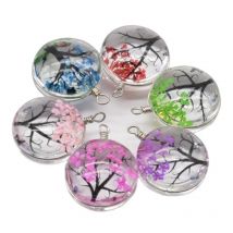 Natural Dried Flower Life Tree Pendant for Jewelry Making Women Transparent Glass Ball Real Dry Flower Round Charms Wholesale