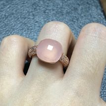 12,6mm Süßigkeiten Stil Ring Zirkon flach natürlichen rosa Kristall Ring für Frauen Hochzeits feier Süßigkeiten Modeschmuck Geschenk
