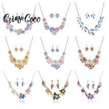 Verkauf Cring Coco Magnolia Blume Schmuck Sets Mode Resign Anhänger Halsketten Blau Emaille Ketten Halskette Ohrringe für Frauen
