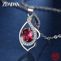ZDADAN Halsketten mit Rubin-Zirkon aus 925er-Sterlingsilber für Damen, modischer Hochzeitsschmuck, Geschenk