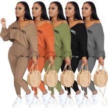 2021 herbst Kleidung für Frauen Brief Druck Casual Elastische Taille Loungewear Frauen Mode Neue Ankunft Langarm Zwei Stück Set