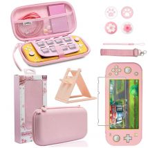 Pink Travel Carrying Case Accessories Kit for Nintendo Switch Lite, Console Stand Nanometer soft film  Sakura Thumb Grip Caps