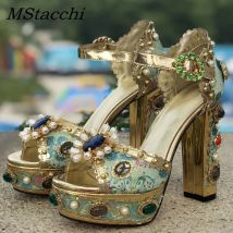 MStacchi Luxus Marke Frauen Plattform Sandalen Kristall Stickerei Hohe Ferse Sandalia Feminina