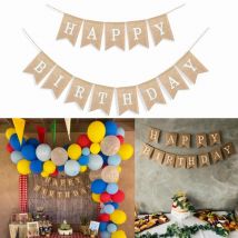 13 Flags Happy Birthday Party Home Decor Supplies Vintage Linen Jute Burlap Pennant Banner Bunting Background Photography Props