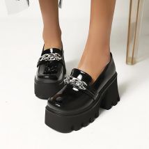 Karree Metall Kette Plattform Straße Trendy Schuhe Super Hohe Starke Ferse Wasserdichte Plattform