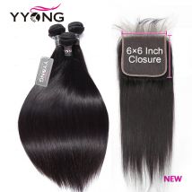 YYong Straight Hair Bundles With 6x6 Lace Closure Remy Brazilian Human Hair Weave Bundles With Closure Hair Extension