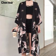 Traditioneller Japanischer Kimono Cardigan mit Kranich-Motiv Damen-Bademantel Samurai Japanische Kleidung Orientalische Kleidung Cosplay-Bluse