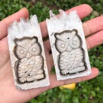 1 stücke Natürlichen weißen kristall grobe grobe stein kristall cluster hand geschnitzt schöne eule polieren geschenke bevorzugt