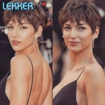 Lekker Clearance Short Straight Pixie Bob 100% Human Hair Wigs For Women Colored Brazilian Remy Natural Hair Ombre Brown Wigs