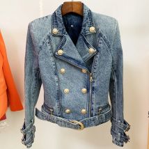 High Street neueste 2024 Designer Mode Damen Löwen knöpfe Denim Motorrad Biker jacke