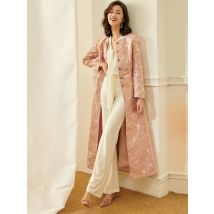 DEVCHATA Luxus Frauen Lange Trenchcoat Winter Floral Jacquard Taste Mantel Elegante Jacken