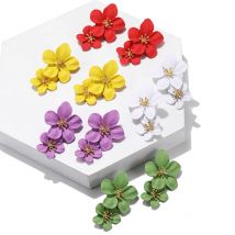 Korean Design Cute Flower Stud Earrings Colorful Spray Paint Effect Creative Statement Earring For Women Jewerly Gifts