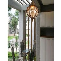 Waterproof Outdoor Garden LED Light Amber Glass Bronze Vintage Pendant Lamp Balcony Simple Hallway Entrance E27 Hanging Fixture