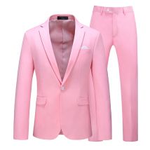Herren-Anzugjacke mit Hose, schmale Passform, formelle Kleidung, Business, Arbeit, Hochzeit, Smoking-Set, Blazer, Hose, Weiß, Rosa, Rot, Anzüge für Herren